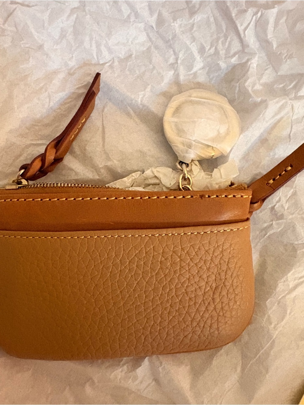 Dooney & Bourke Tan Pebble Leather Wristlet with Gold Hardware - Picture 3 of 4